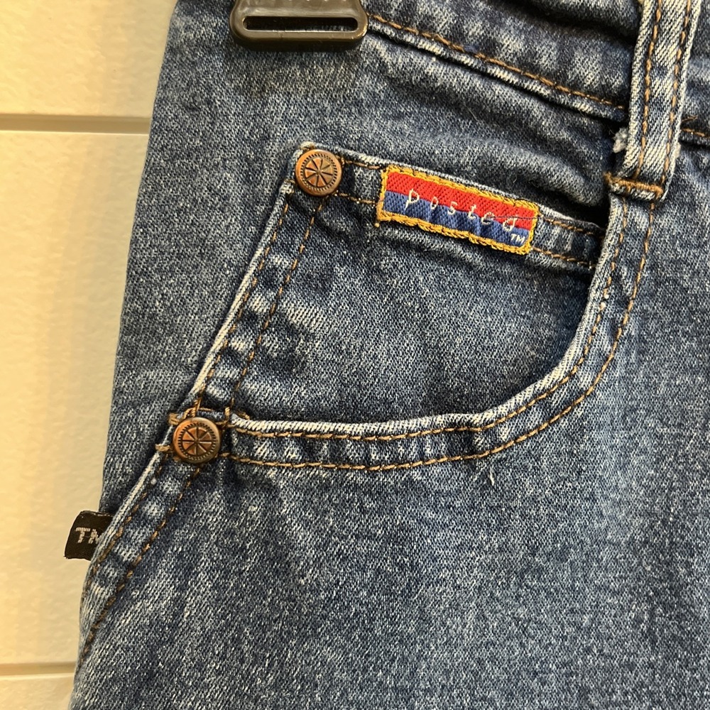 90s Vintage High Rise Posted Jeans 3/4 27X32 Medium Wash Slim Smooth Back - Picture 2 of 16